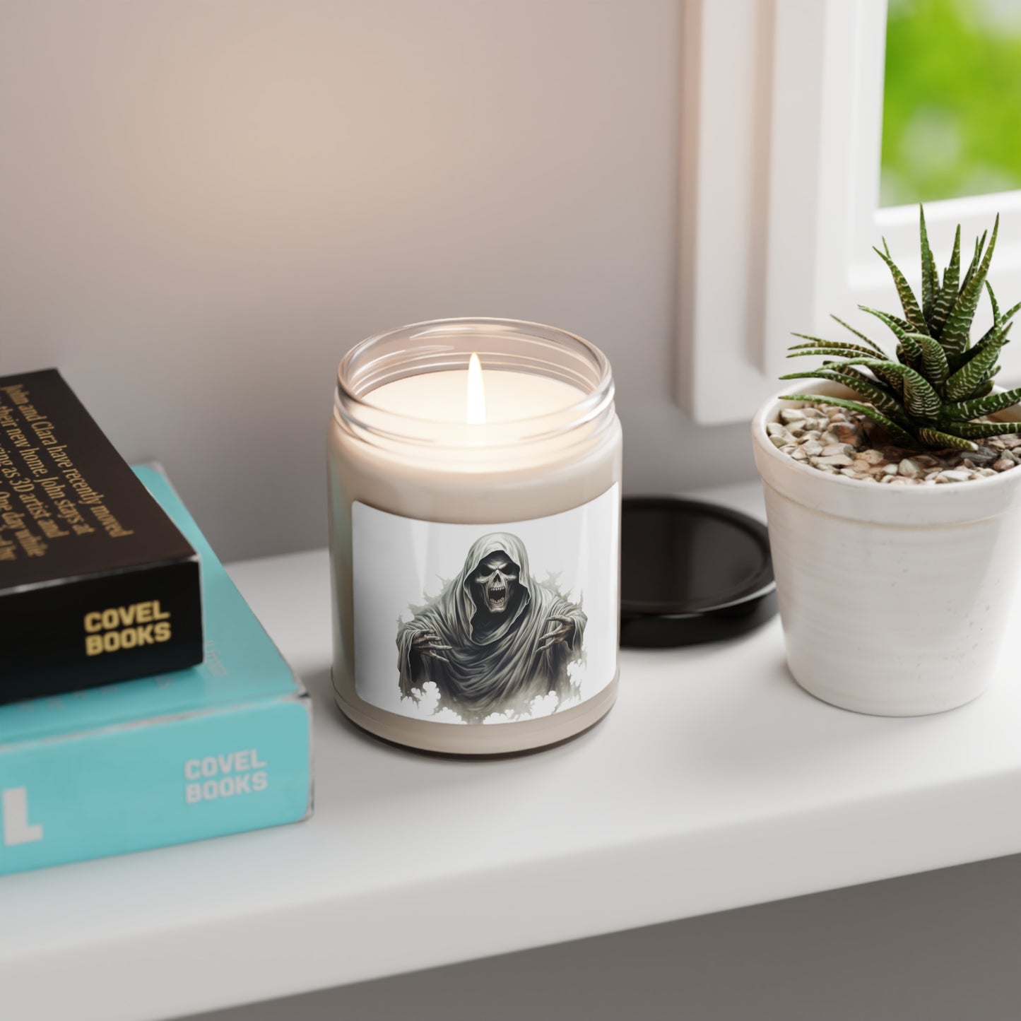 Spooky Ghost Scented 5 Different Sents Soy Candle, 9oz Vegan Soy Wax Home Decor Cinnamon Vanilla, Clean Cotten, Apple Harvest and more