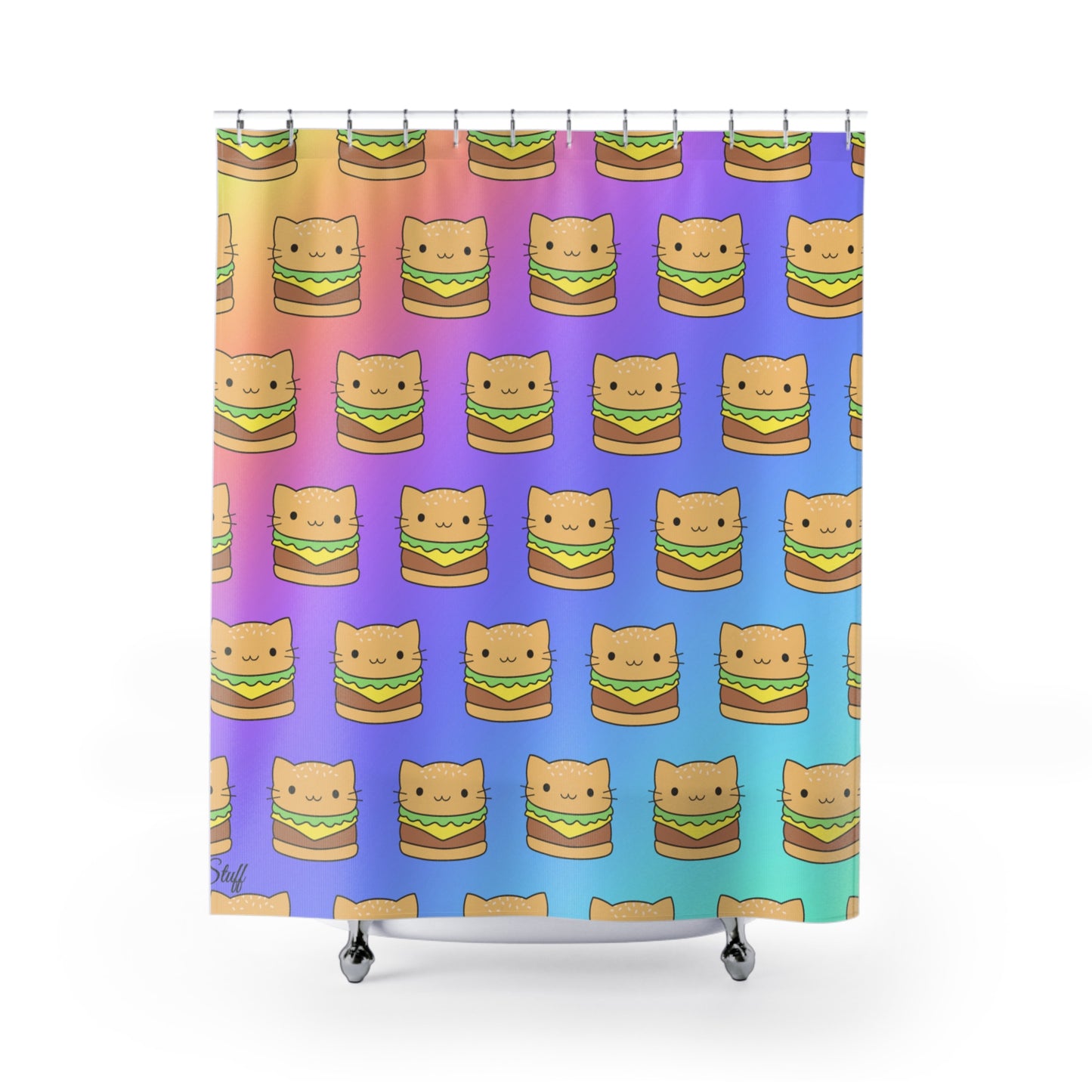 Cat Burger Shower Curtains Fun whimsical Hamburger Cats on shower curtains