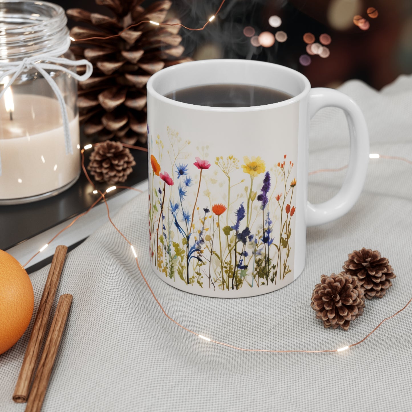Flower Fiesta Pressed Flower Coffee Mug Boho Wildflowers Cottagecore Coffee Mug Vintage Botanical Mug Pressed Flower Garden Pastel Floral Nature