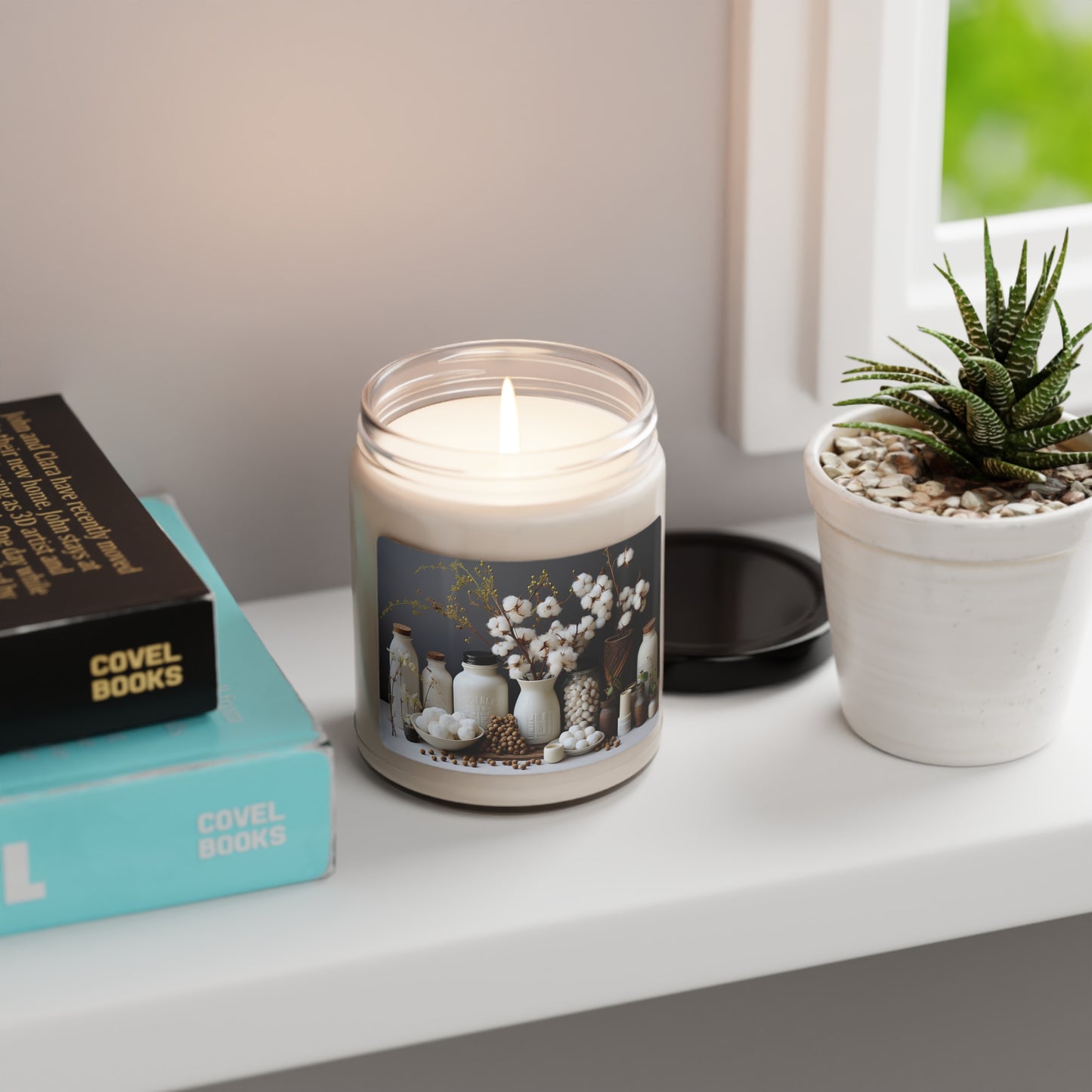 Clean Cotton Scented Soy Candle 9oz Vegan Wax Soy Fresh Linen cotton scent in Clear Glass Jar Spa Cadle for home decor Clean Smell
