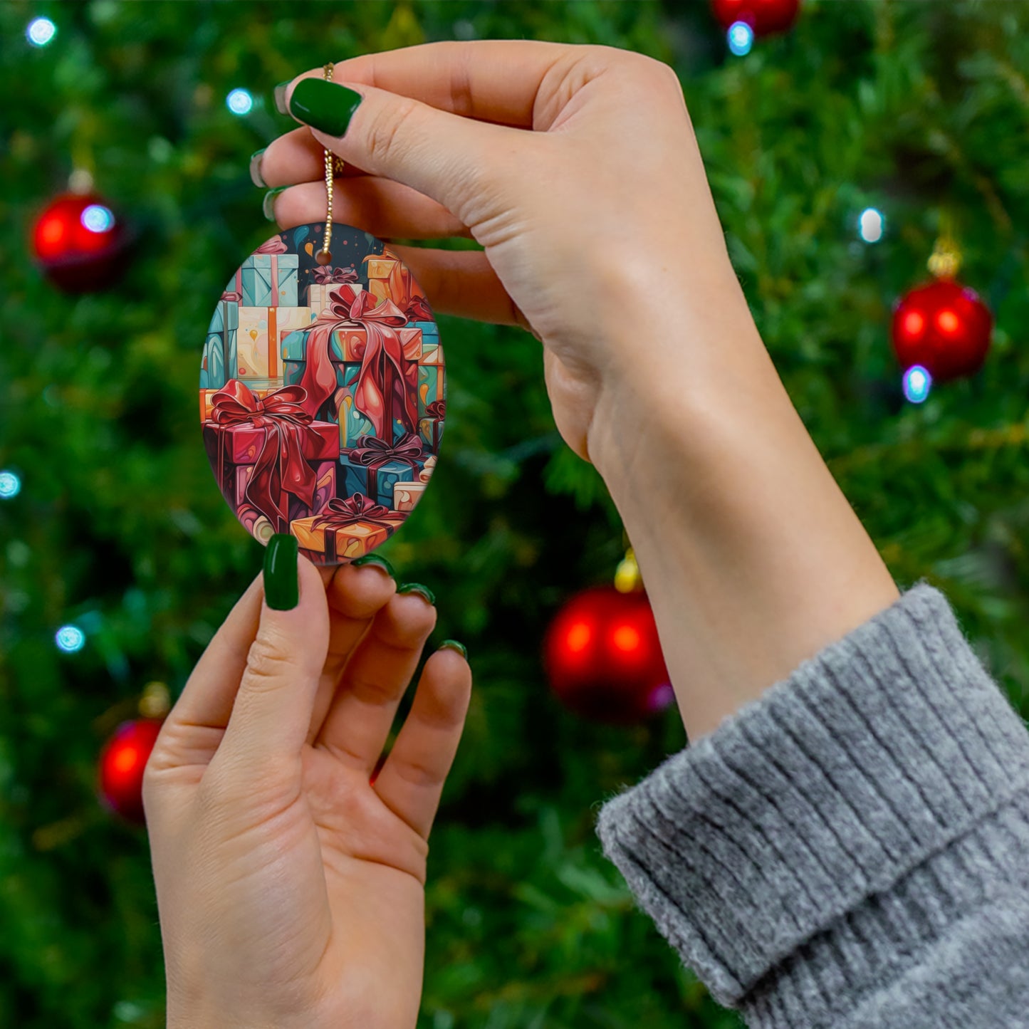 Christmas Present Tree Ornaments Vintage Retro Ornaments Ceramic Ornament, 1-Pack