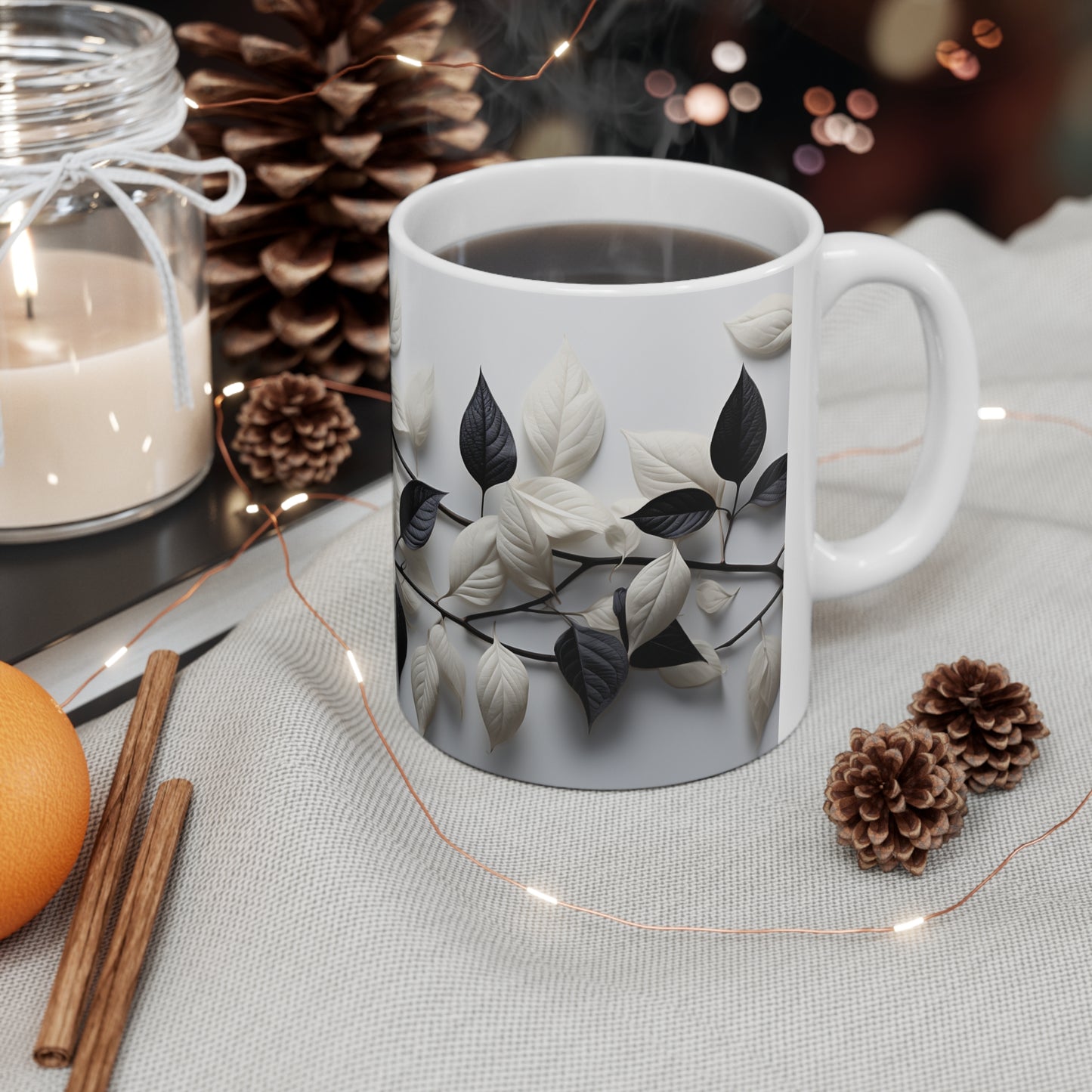 Black and White Flower Coffee Mug White and Black Flowers Coffee Mug ..Coffee mug Ceramic Mug 11oz