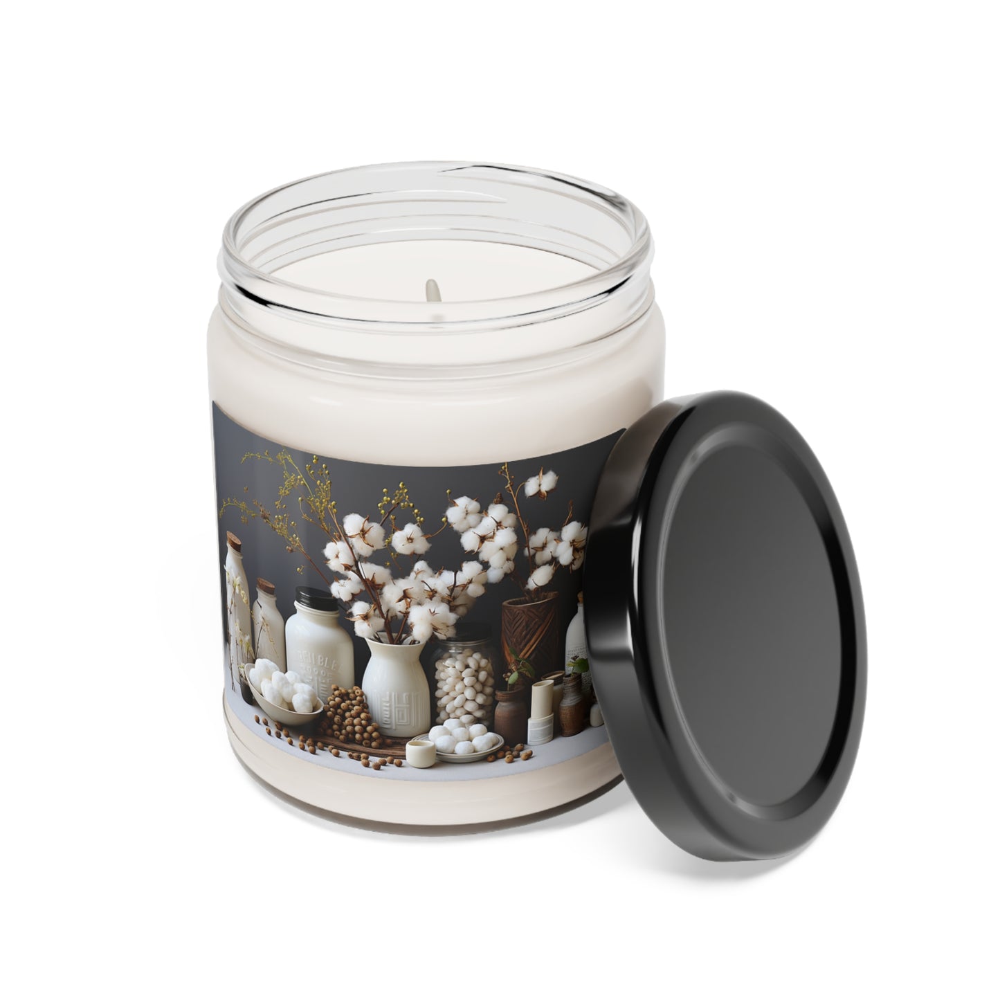 Clean Cotton Scented Soy Candle 9oz Vegan Wax Soy Fresh Linen cotton scent in Clear Glass Jar Spa Cadle for home decor Clean Smell