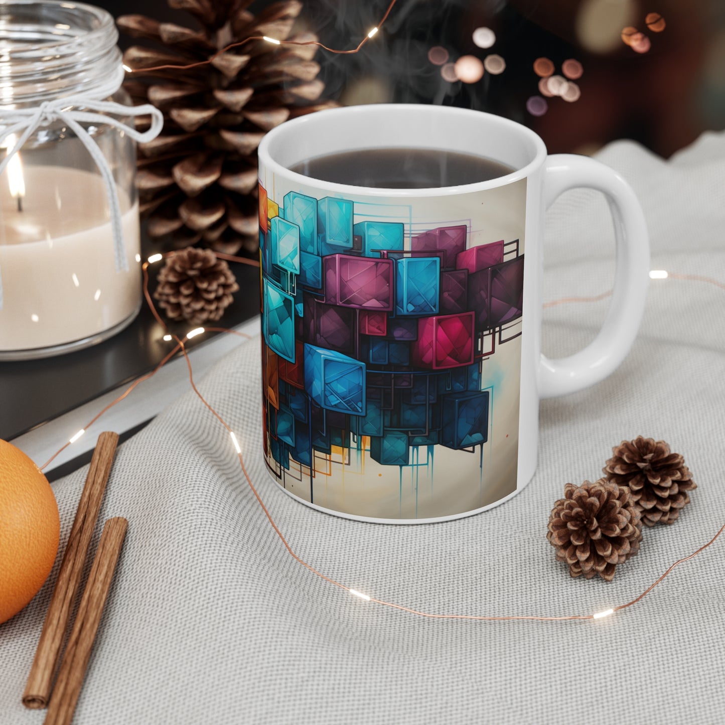 Color Watercolor Coffee Mug Cermaic mug Fun Colors Cermaic Cup 11 oz Squares Colors Geometric Boho Cottagecore mug