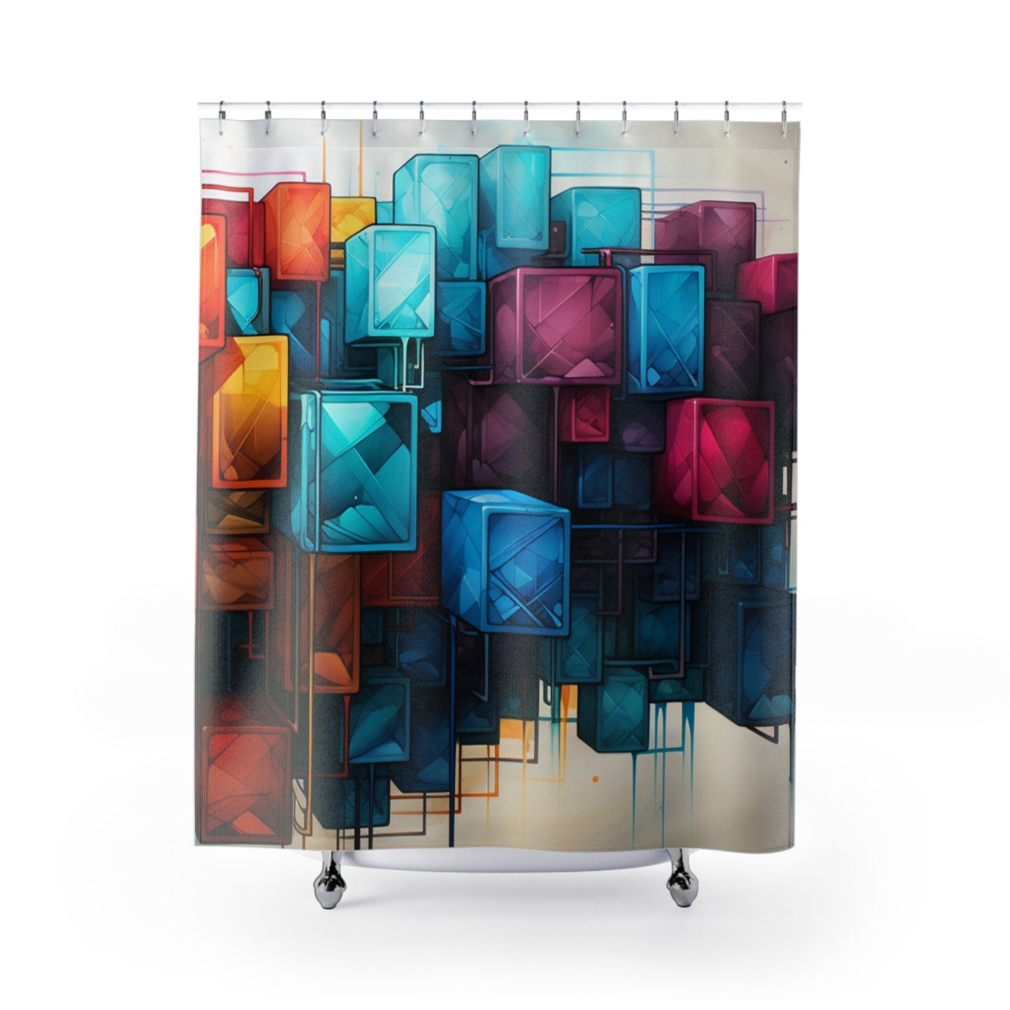 Geometric Shower Curtain Large Square Art Design Bath Curtain Abstract Pattern