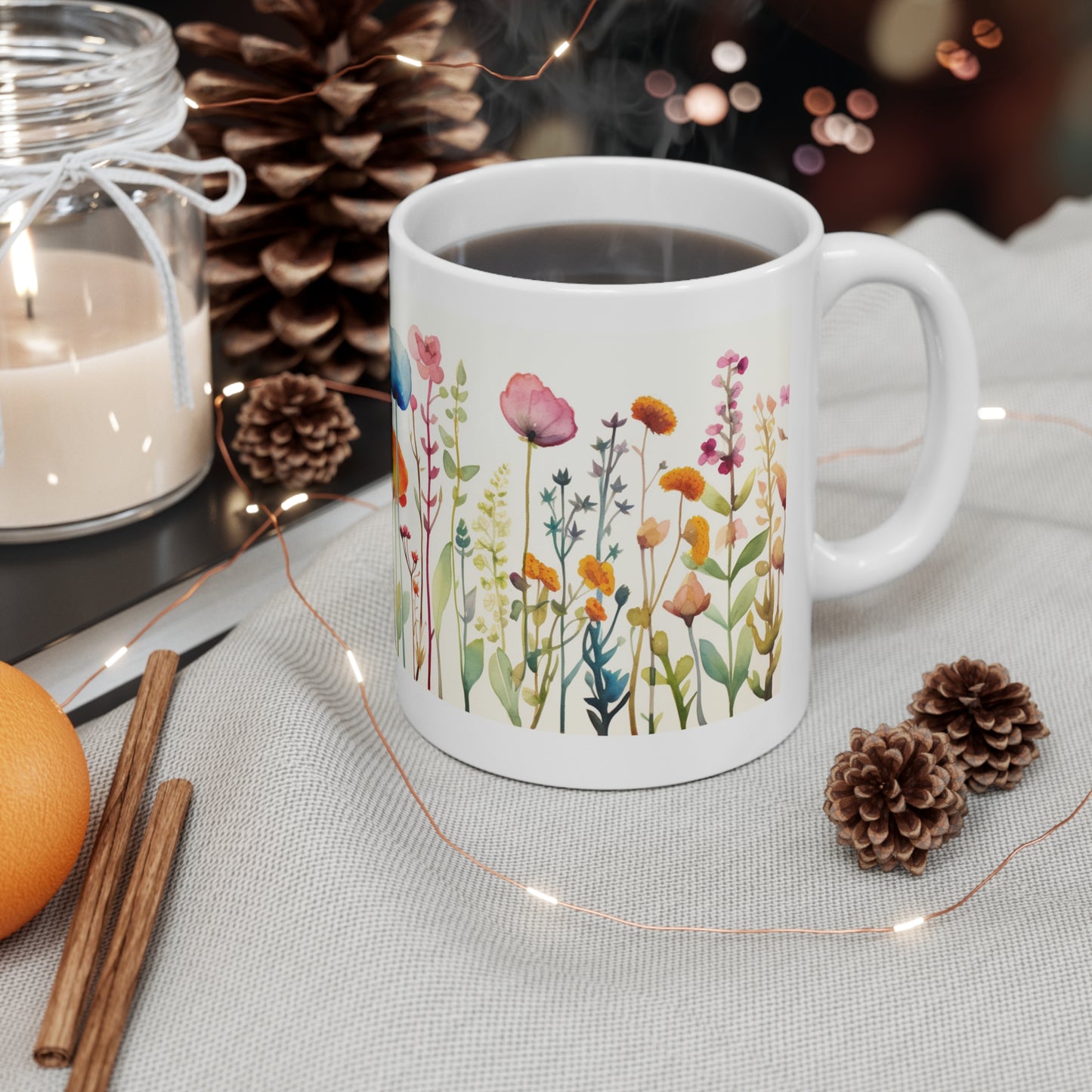 Blossom Burst Pressed Flower Mug Boho Wildflowers Cottagecore Coffee Mug Vintage Botanical Mug Flower Garden Lover Pastel Floral Nature