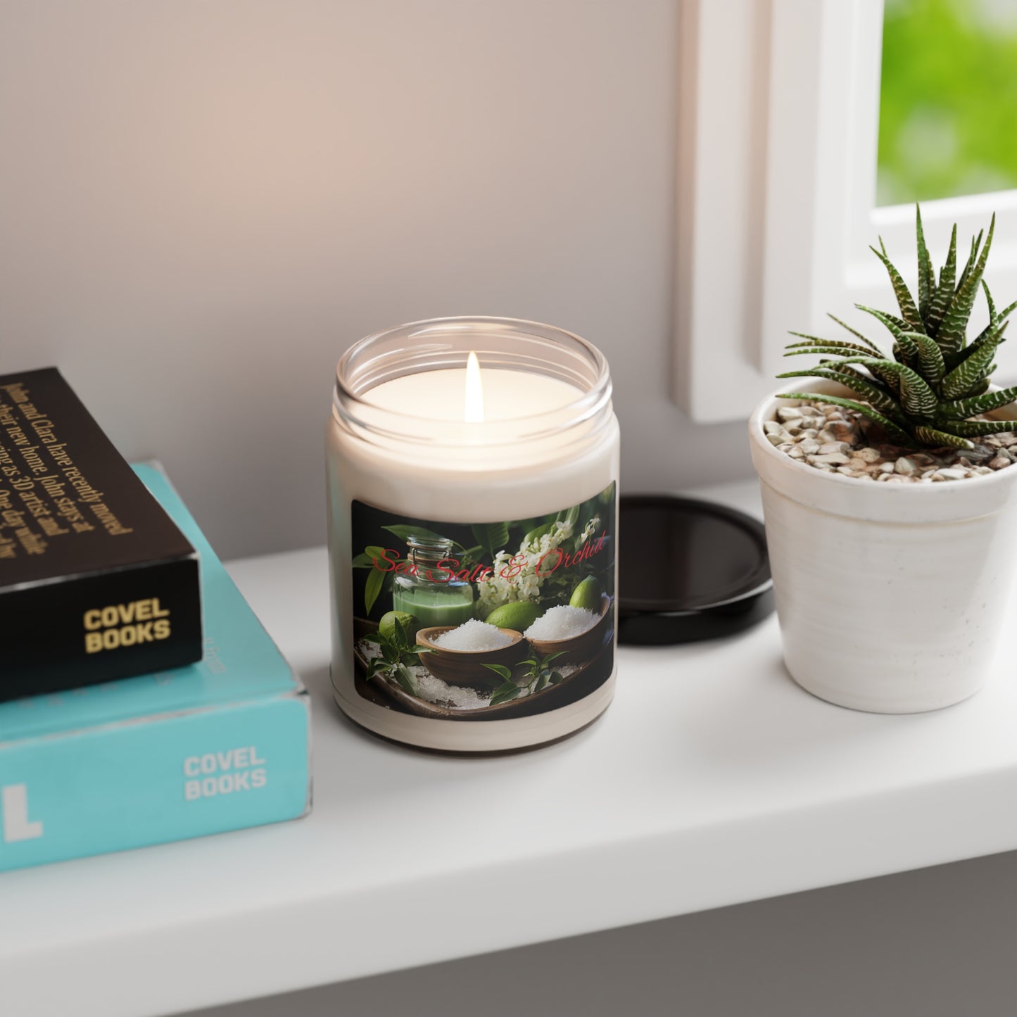 Sea Salt and Orchid Scented Soy Candle 9oz Ocean Salt and Orchid all Natural Vegan depression disorder awareness Beach Inspiring Light Airy