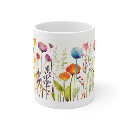 Blossom Burst Pressed Flower Mug Boho Wildflowers Cottagecore Coffee Mug Vintage Botanical Mug Flower Garden Lover Pastel Floral Nature