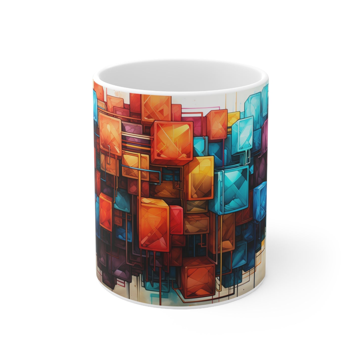 Color Watercolor Coffee Mug Cermaic mug Fun Colors Cermaic Cup 11 oz Squares Colors Geometric Boho Cottagecore mug
