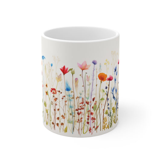 Flower Fiesta Pressed Flower Coffee Mug Boho Wildflowers Cottagecore Coffee Mug Vintage Botanical Mug Pressed Flower Garden Pastel Floral Nature