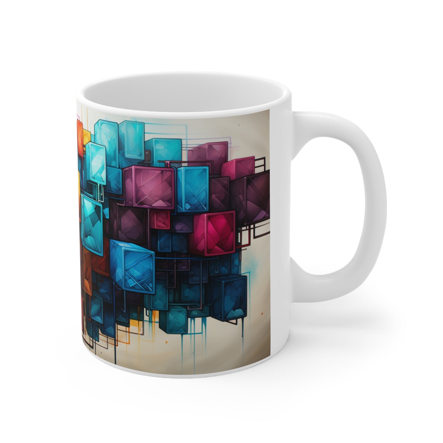 Color Watercolor Coffee Mug Cermaic mug Fun Colors Cermaic Cup 11 oz Squares Colors Geometric Boho Cottagecore mug