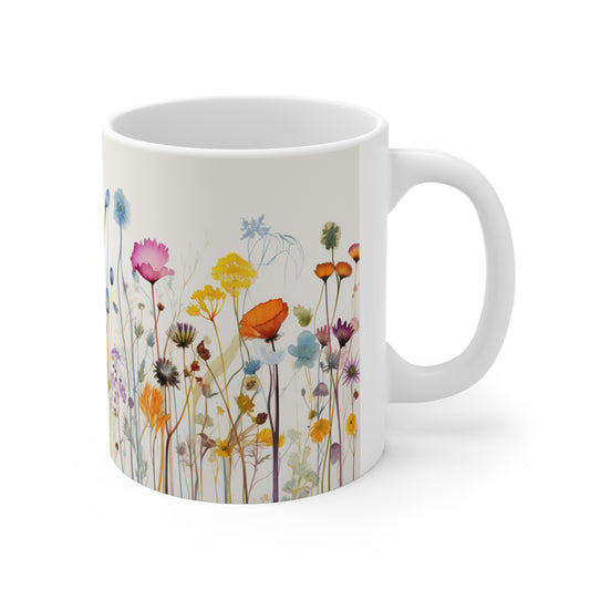 Blooming Inspiration Pressed Flower Mug Boho Wildflowers Cottagecore Coffee Mug Vintage Botanical Mug Flower Garden Pastel Floral Nature