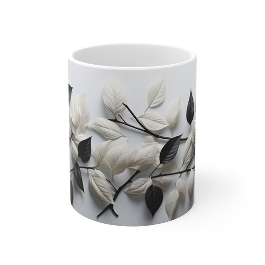 Black and White Flower Coffee Mug White and Black Flowers Coffee Mug ..Coffee mug Ceramic Mug 11oz