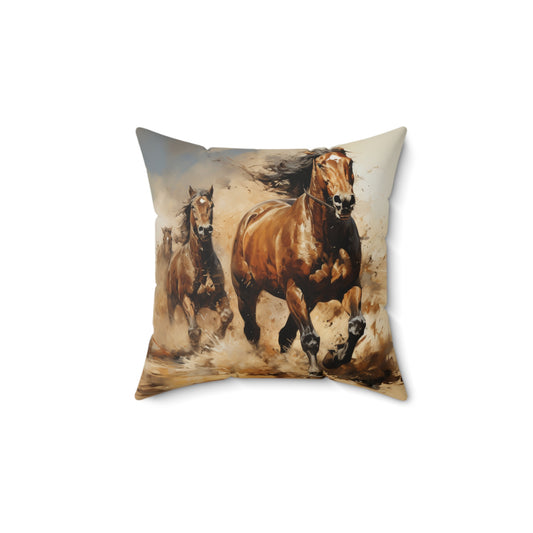 Horse Spun Polyester Square Pillow Decorative Throw Micozyshop Boho Home Decor Cute Throw Spun Pillow