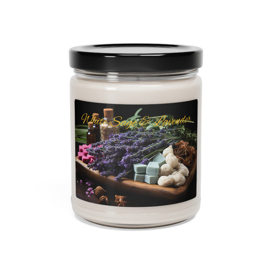 White Sage and Lavender Scented Soy Candle, 9oz