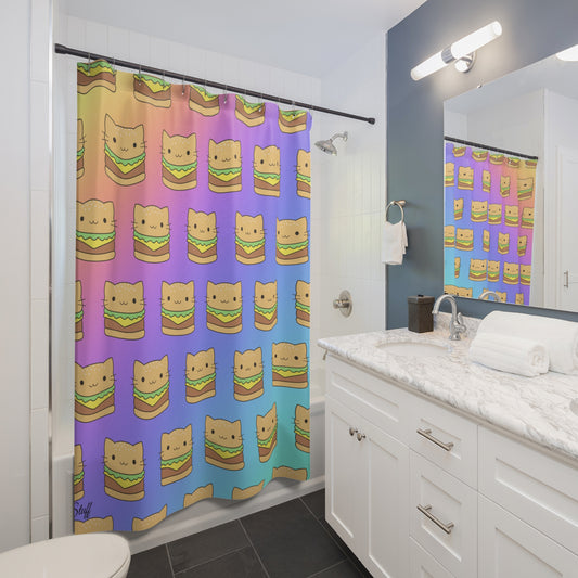 Cat Burger Shower Curtains Fun whimsical Hamburger Cats on shower curtains
