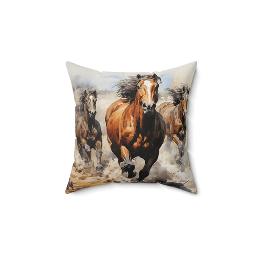 Horse Spun Polyester Square Pillow Decorative Throw Micozyshop Boho Home Decor Cute Throw Spun Pillow