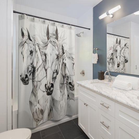 Wild Horses Shower Curtain Western Theme Bathroom Decor Horse Bath Curtain Horse Decor Horse Curtain Fabric Shower Curtain Galloping Horses