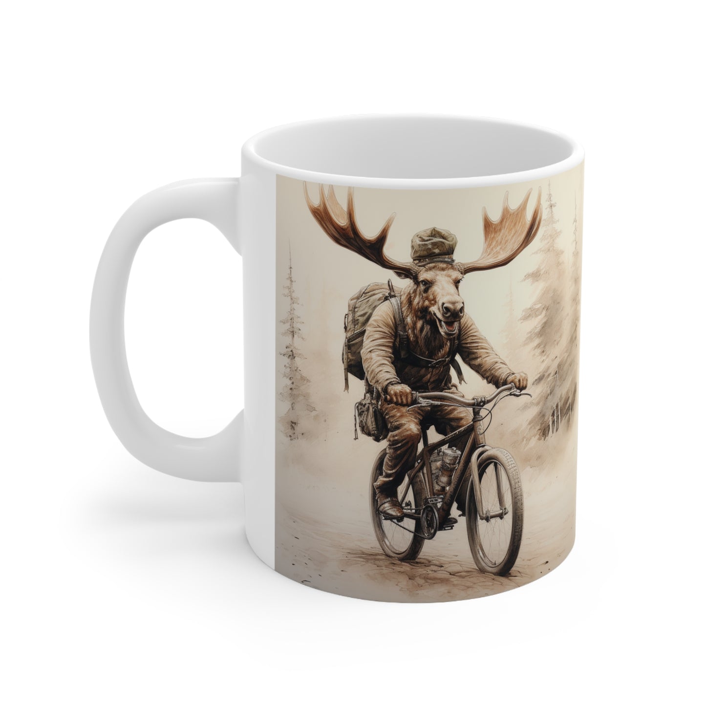 Moose on Bicycle Coffee Mug Animal Riding a Bike Animals on Wheels Biker Moose