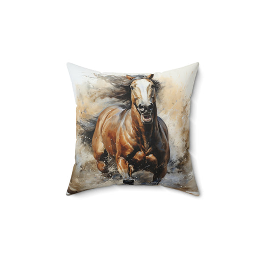 Running Horse Spun Polyester Square Pillow Decorative Throw Micozyshop Boho Home Decor Cute Throw Spun Pillow