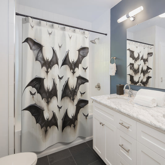 Bat Shower Curtain, Fun Shower Curtain, Dark Night Bathroom Curtain, Decoration for Bathroom, Vintage Primitive Folk Retro Curtain