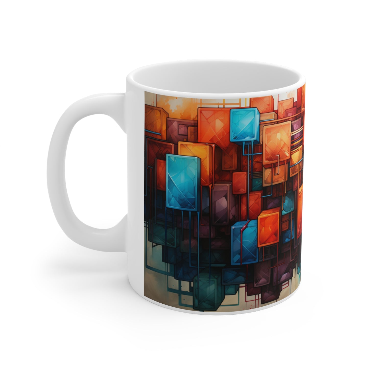 Color Watercolor Coffee Mug Cermaic mug Fun Colors Cermaic Cup 11 oz Squares Colors Geometric Boho Cottagecore mug